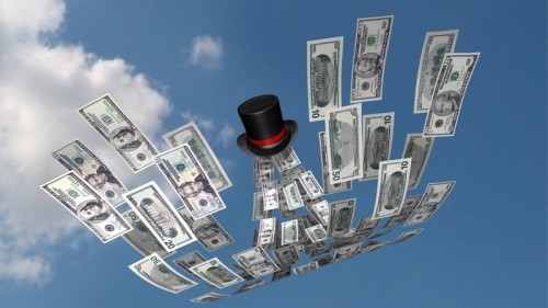 Доллары вылетают из цилиндра