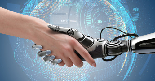 Робот жмёт руку человеку