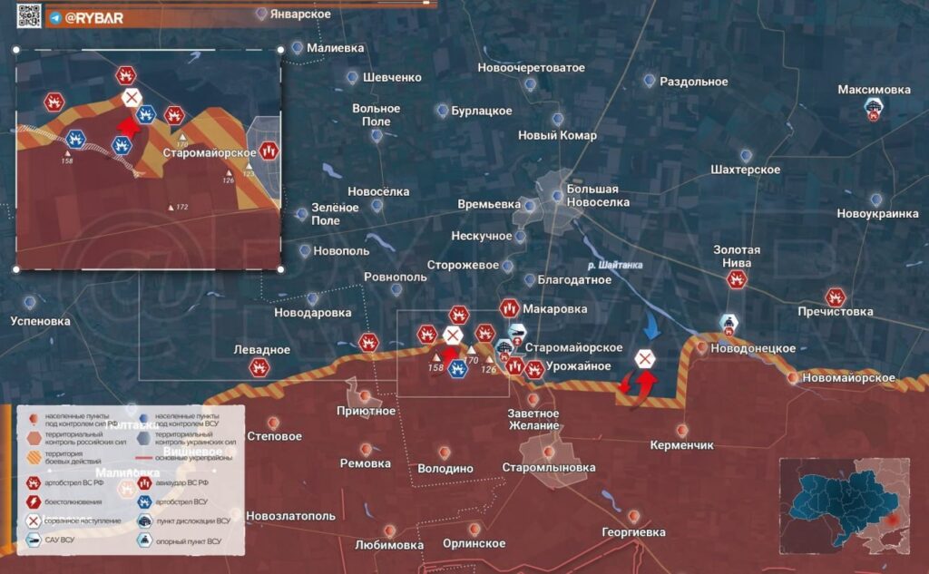 Карта СВО на Запорожском направлении. Последние новости спецоперации на карте. Источник — Рыбарь