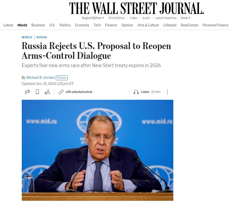 Отказ России от переговоров по ядерному оружию грозит новой гонкой вооружений — The Wall Street Journal