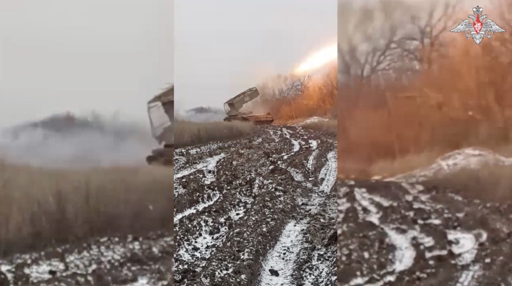 Расчеты ТОС-1А «Солнцепёк» уничтожили несколько опорных пунктов ВСУ в районе Новомихайловки. Источник - ВС РФ