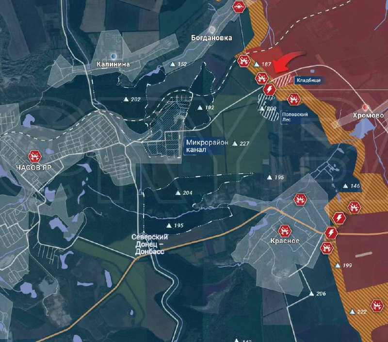 Карта СВО на Артемовском направлении, участок Часова Яра. Последние новости спецоперации на карте