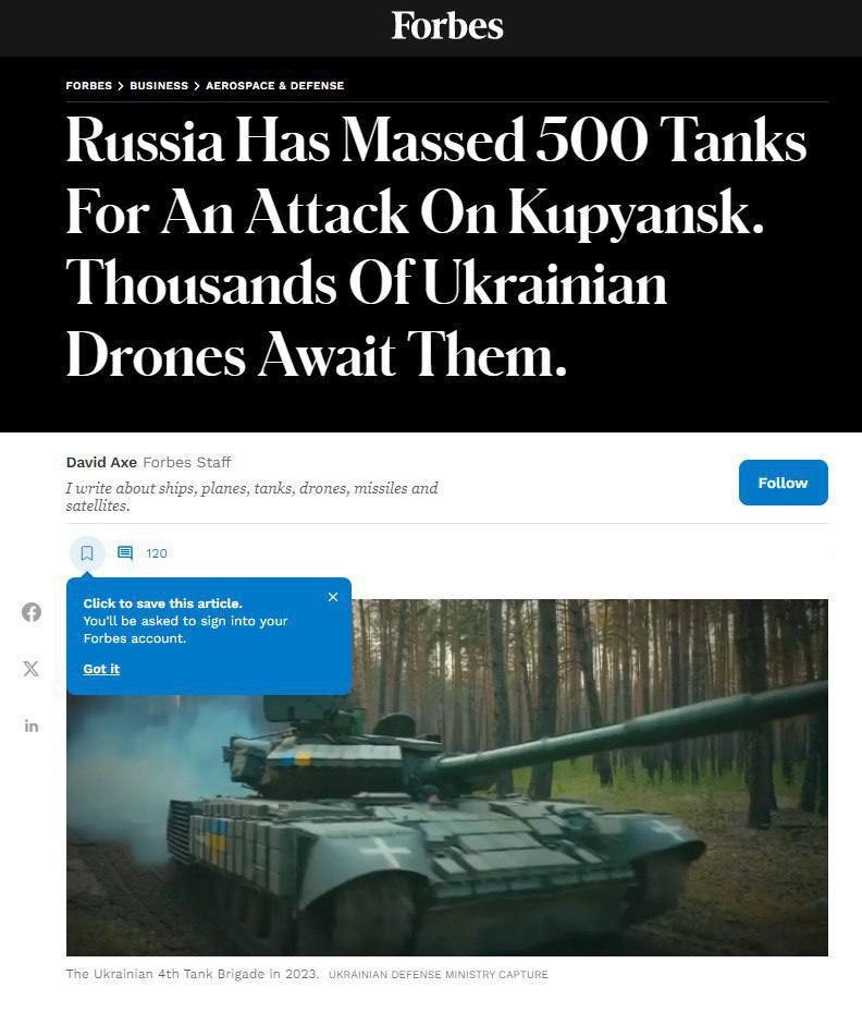 Россия сосредоточила на Купянском направлении около 500 танков - fobes