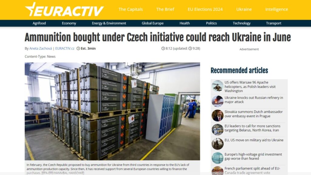 300000 чешских снарядов окажутся на Украине в начале лета — советник премьер-министра Чехии